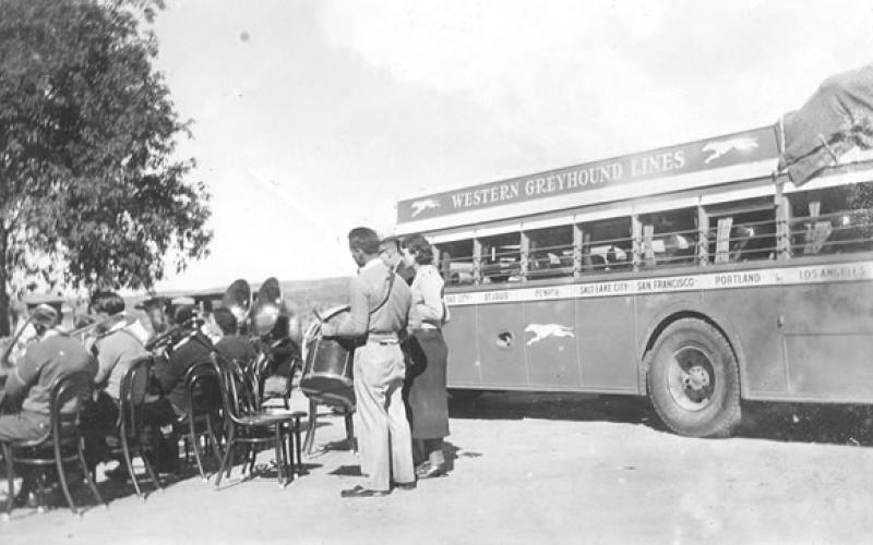 Western Greyhound Bus at Pioneers' Home c 1950’s