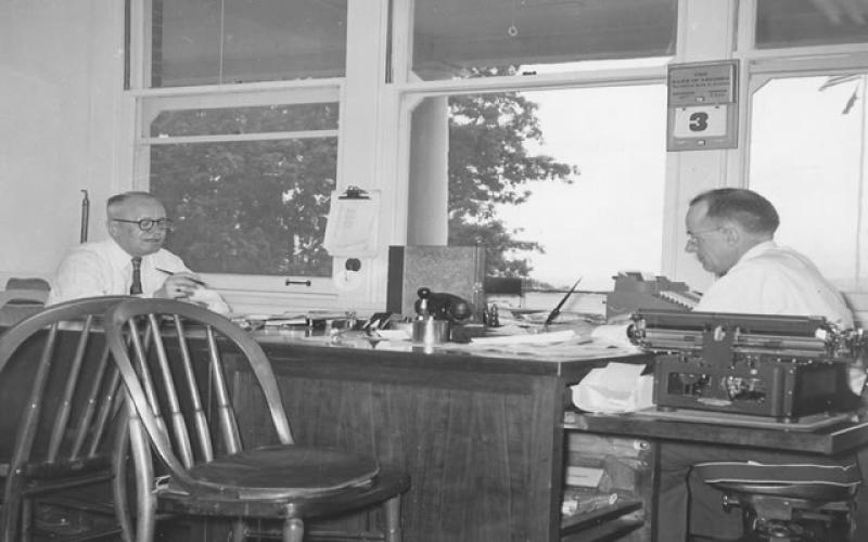 Superintendent J. Griswold and Bookkeeper F. Gertin, 1955